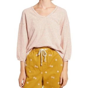 Madewell Wild Ginger Bubble Sleeve Cotton Knit Striped Sweatshirt Large